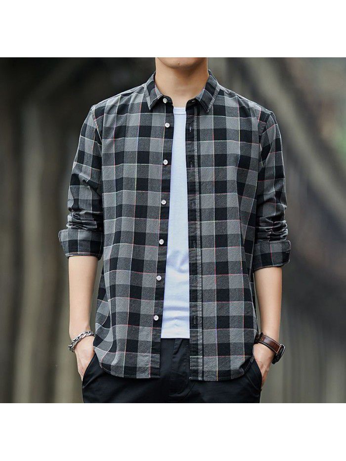 Plaid Shirt Men's spring  new fashion fashion fashion brand spring and autumn long sleeve shirt casual Japanese men's coat 
