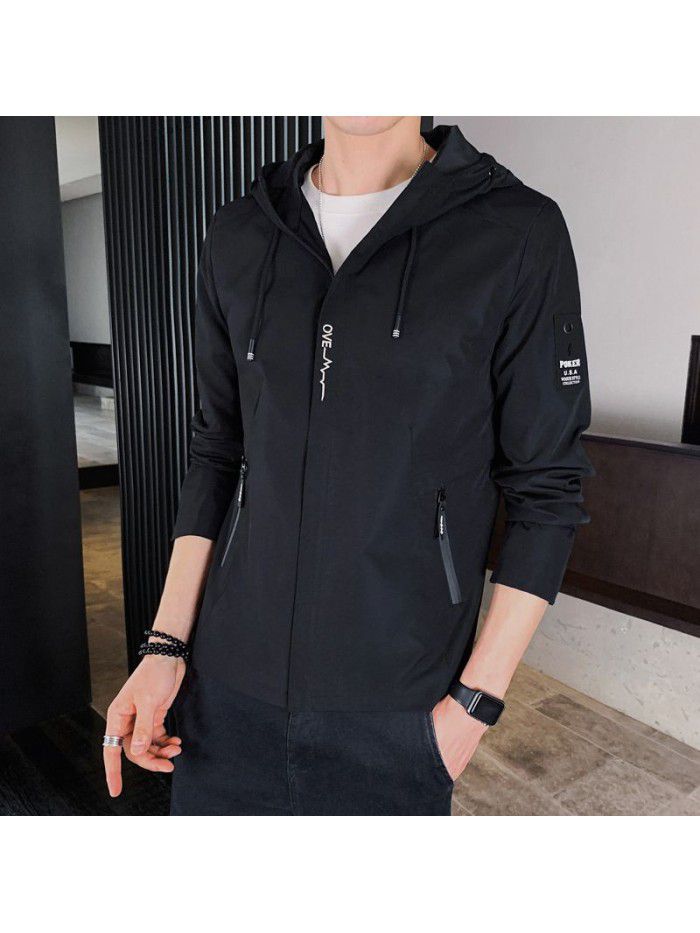 Men's jacket spring autumn new Hooded Jacket youth Korean fashion fashion simple men's casual coat 