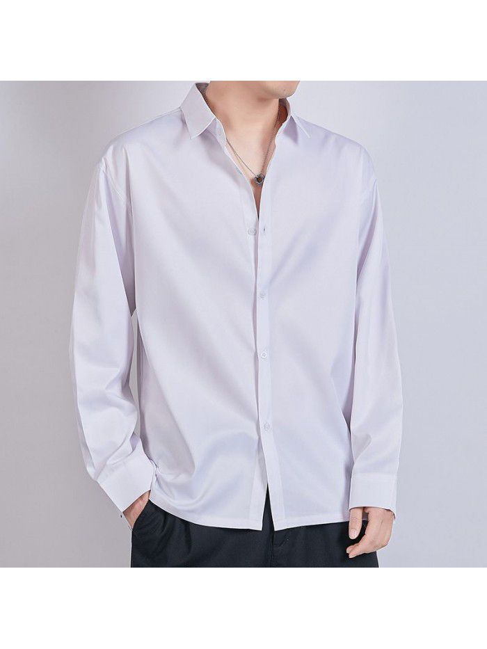 new long sleeve shirt men's white shirt spring casual men's loose solid business bottom coat men's wear 