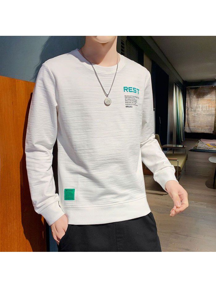  spring new men's long sleeve T-shirt fashion fashion men's casual round neck Pullover versatile T-shirt base men's wear 