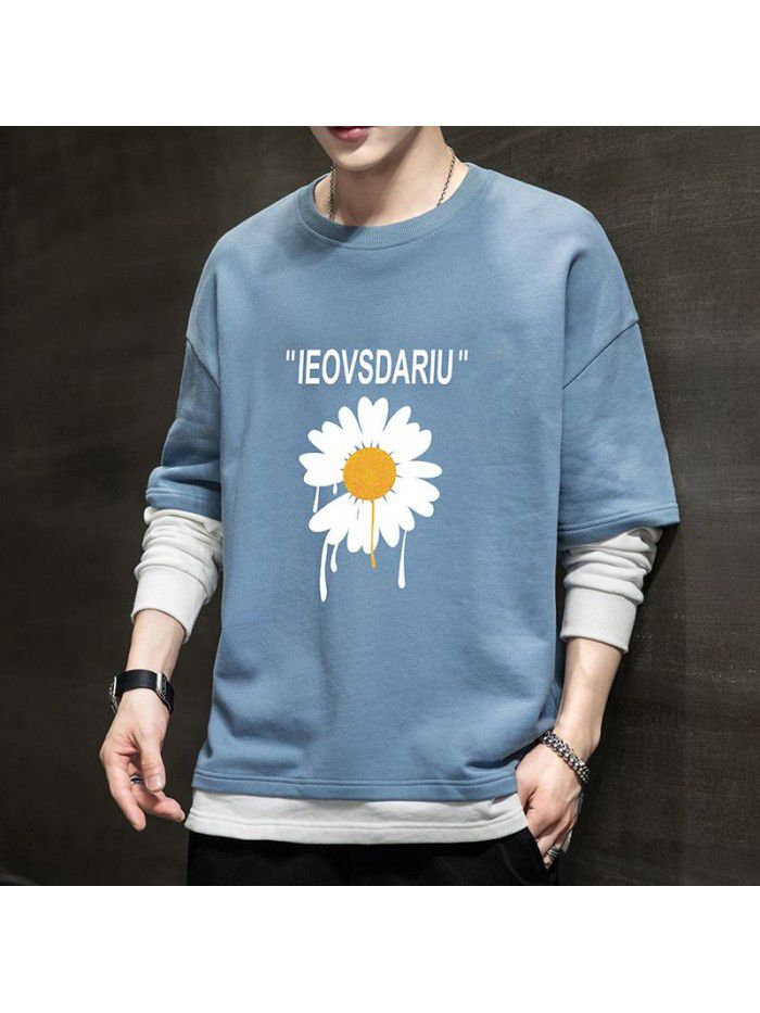  popular long sleeve t-shirt men's fashion Little Daisy loose round neck tooling Inst shirt men's National Fashion Top 