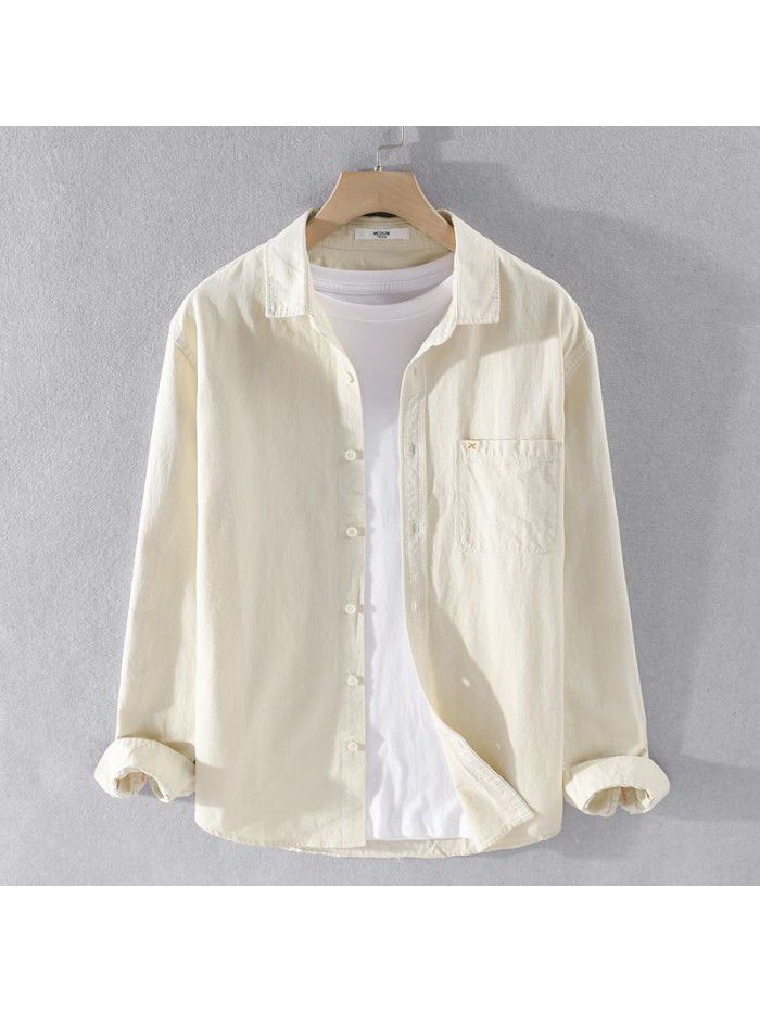 Spring and autumn men's casual long sleeve cotton shirt versatile Japanese simple fashion young men's cotton shirt 9357 