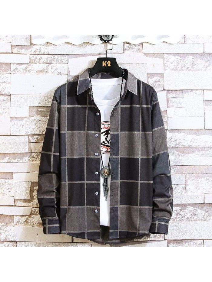  autumn new men's shirt fashion leisure long sleeve Lapel shirt cardigan men's National Fashion Top 