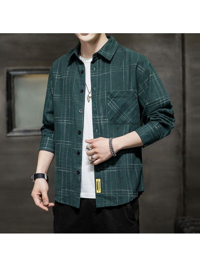 Plaid Shirt Men's spring  new fashion fashion fashion brand spring and autumn long sleeve shirt casual Japanese men's coat 