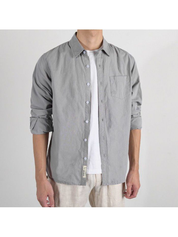 Men's cotton versatile Long Sleeve Shirt White youth business casual shirt small fresh cotton four seasons top 9399 