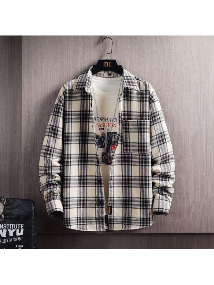 Autumn men's long sleeve shirt Korean casual Stripe Shirt Men's cotton shirt cardigan men's top 
