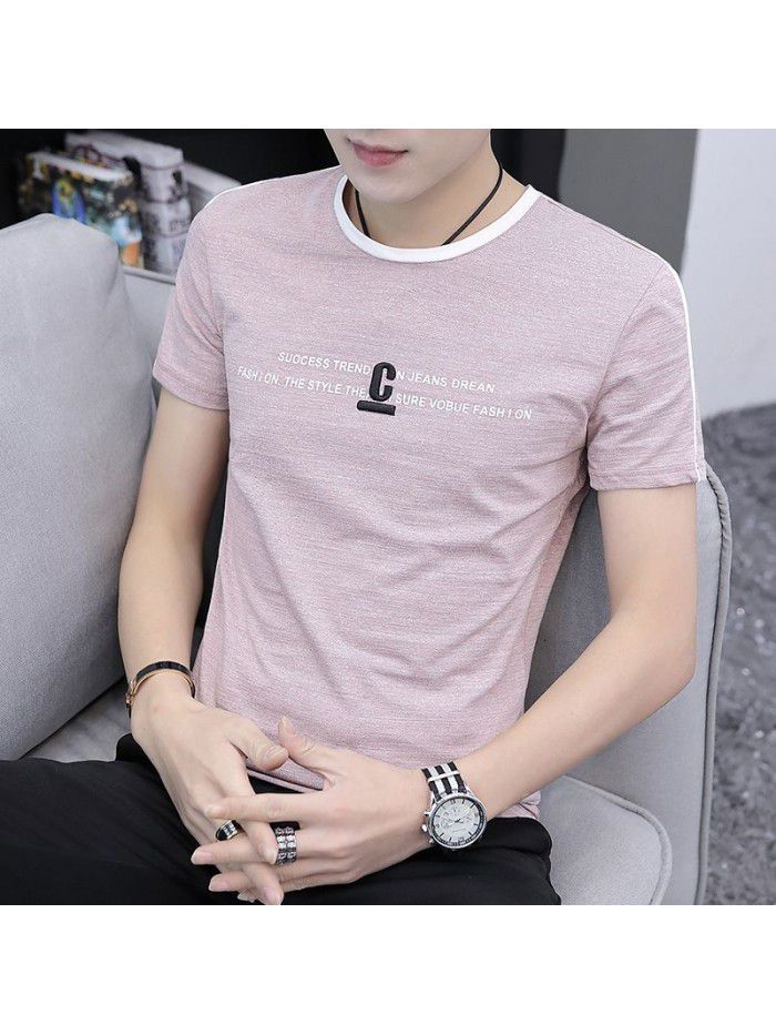  new summer men's short sleeve cotton t-shirt men's casual slim round neck color matching base shirt men's wholesale 