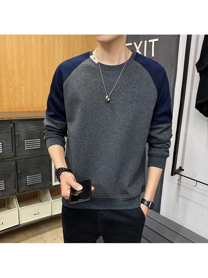 Weiyi men's  autumn new men's wear Korean fashion loose round neck bottom shirt Hong Kong Style youth student trend 