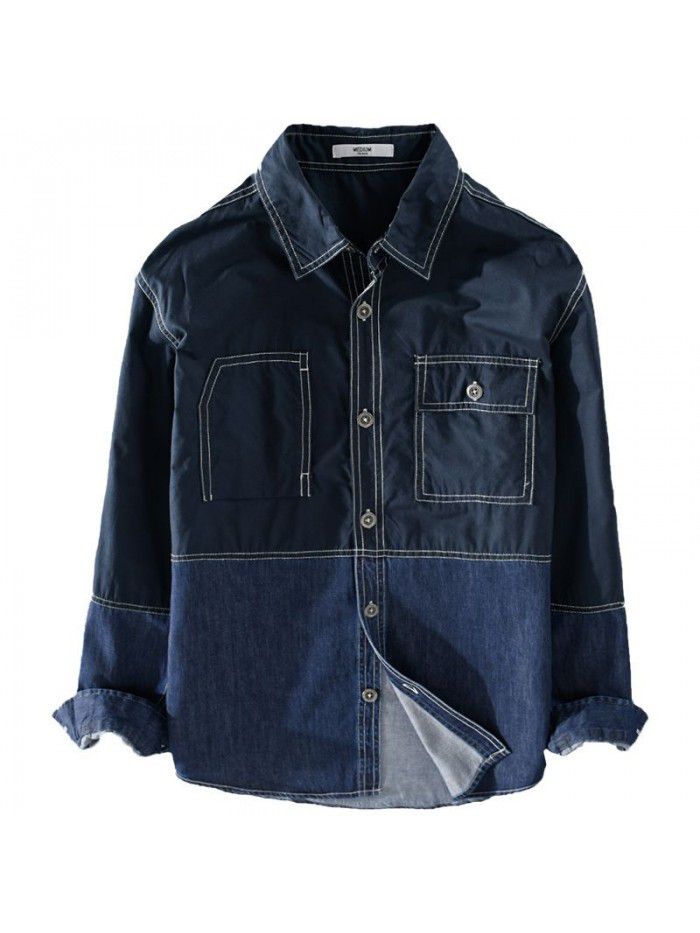 Spring and autumn men's casual Japanese retro stitched cotton shirt popular loose long sleeve youth trendy men's cotton shirt 9355 