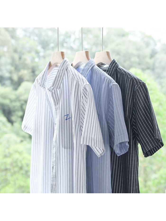 Summer men's simple cotton shirt art fan xiaoqingxin comfortable cotton versatile handsome cotton shirt 9740 