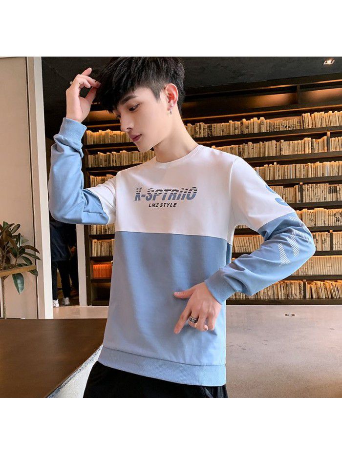 spring new men's T-shirt Korean slim round neck long sleeve casual T-shirt men's top 