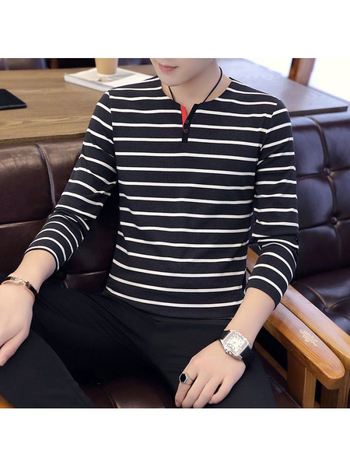  popular men's autumn long sleeve t-shirt men's round neck Korean slim fit t-shirt men's base shirt 
