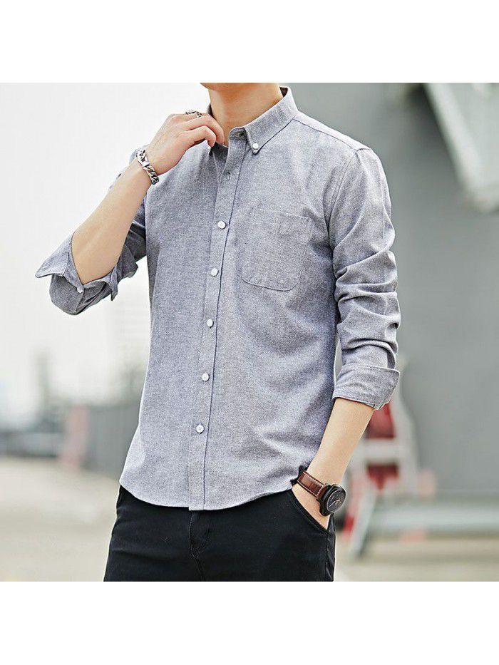 men's long sleeve shirt spring autumn casual slim solid color shirt Korean version shirt men's student trend 