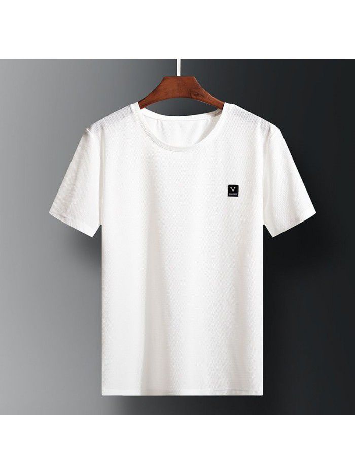Ice silk breathable short sleeve men's t-shirt men's fast dry elastic summer new sports slim men's T-shirt half sleeve fashion 