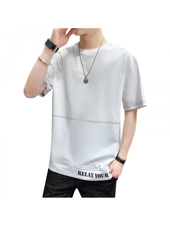  summer new men's T-shirt youth casual versatile half sleeve T-shirt loose tooling student top 