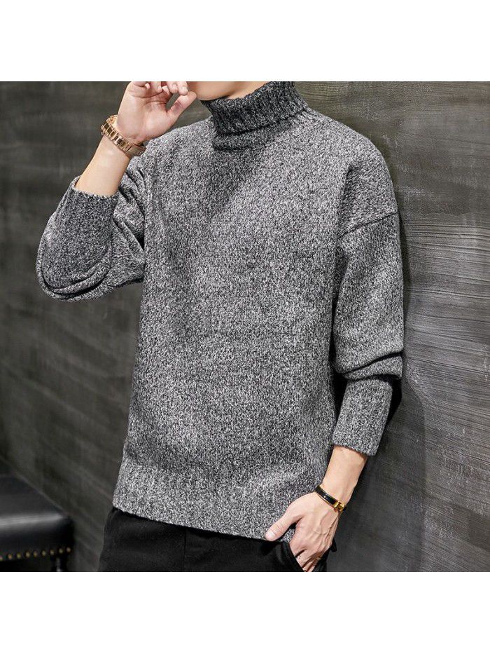 men's new Korean casual sweater autumn and winter slim high collar t-shirt men's warm base shirt men's wear 