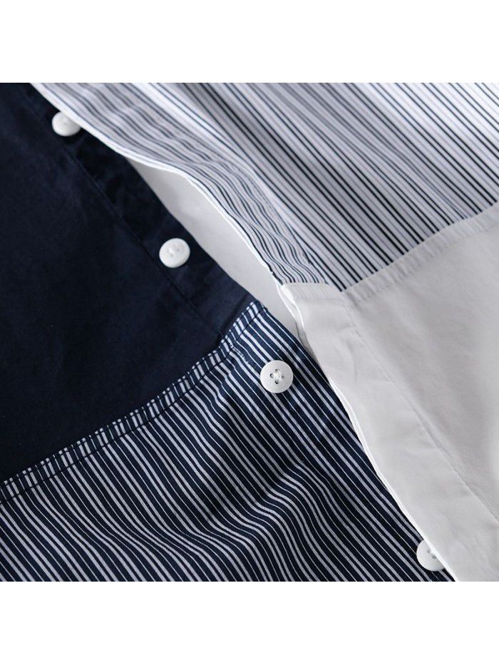 Spring men's new color matching cotton shirt youth leisure fresh cool comfortable bottomed men's shirt 9729 