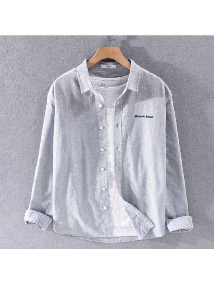 Men's soft washable Oxford long sleeve cotton casual versatile solid color shirt slim white shirt trendy man 9424 
