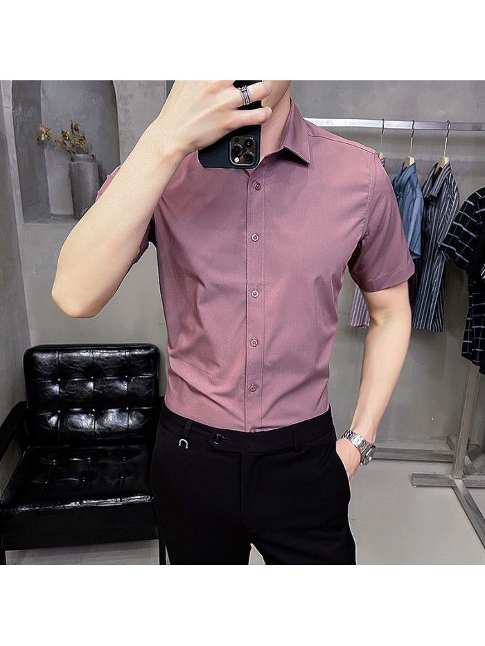  summer new men's Short Sleeve Shirt Korean casual Lapel Plaid professional thin short sleeve shirt men's 