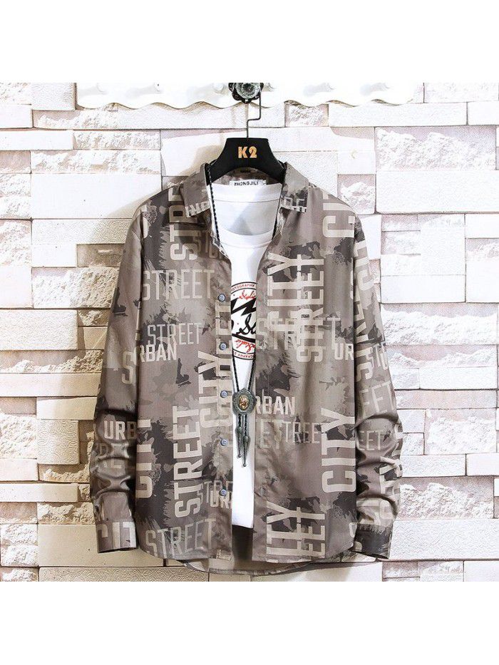  autumn new men's shirt fashion leisure long sleeve Lapel shirt cardigan men's National Fashion Top 