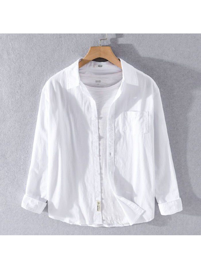 Men's cotton versatile Long Sleeve Shirt White youth business casual shirt small fresh cotton four seasons top 9399 