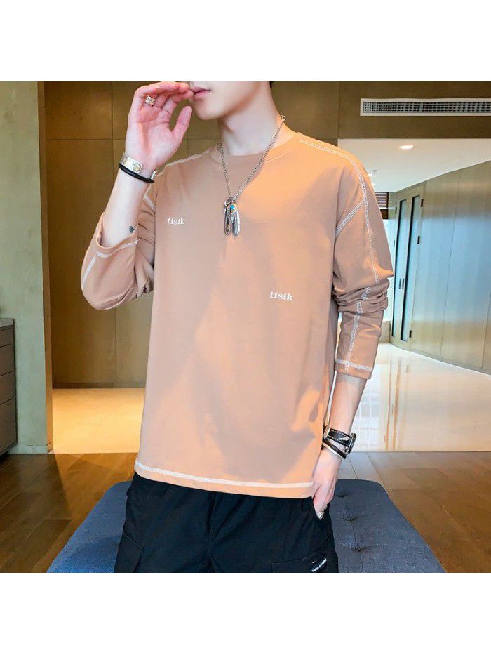 autumn new men's long sleeve t-shirt men's elastic top men's cotton Korean round neck T-shirt 