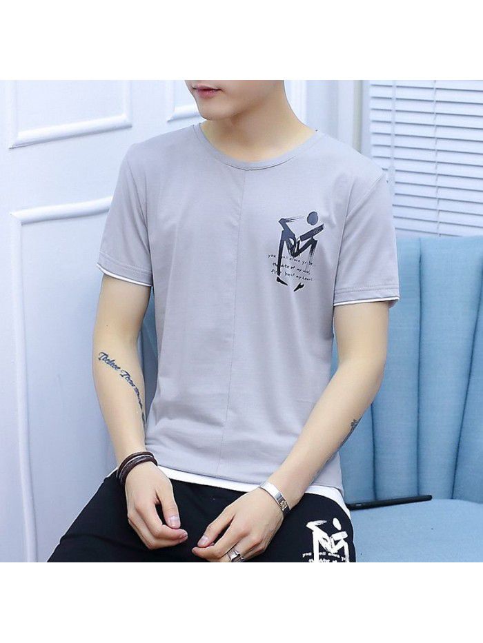  summer new short sleeve t-shirt men's slim fitting men's T-shirt round neck trend half sleeve T-shirt breathable base shirt 