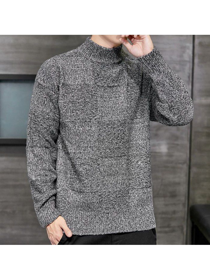 men's new Korean casual sweater autumn and winter slim high collar t-shirt men's warm base shirt men's wear 