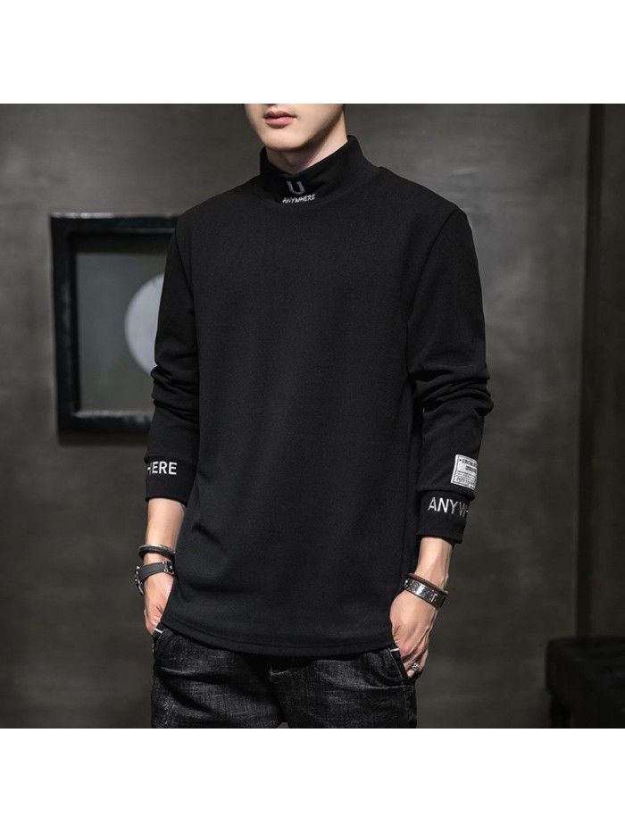  Weiyi men's Embroidery spring and autumn new long sleeve t-shirt men's Korean round neck top men's student 