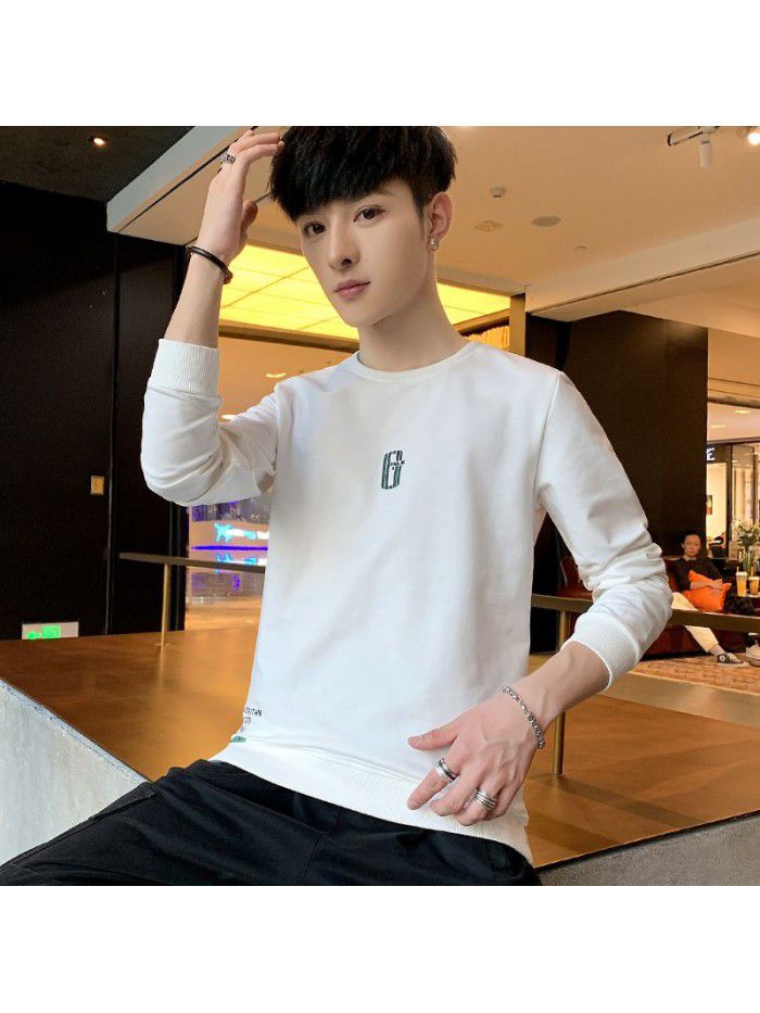  spring new men's T-shirt Korean slim round neck long sleeve casual T-shirt men's top 