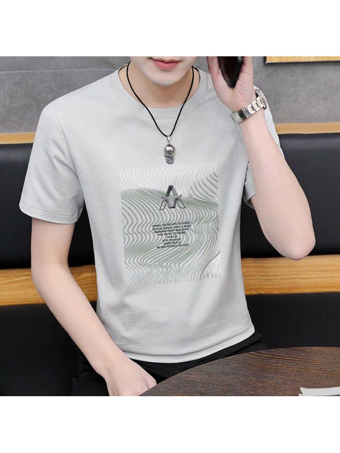  summer new short sleeve t-shirt men's fashion trend leisure slim round neck printing men's T-shirt wholesale 