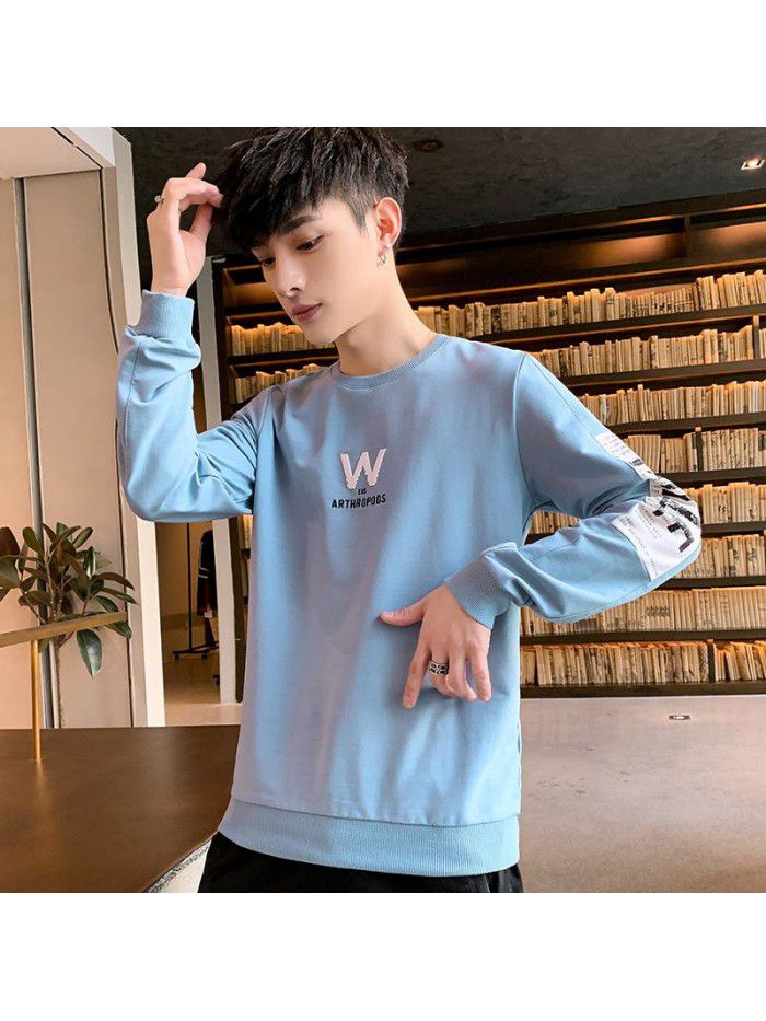  spring new men's T-shirt Korean slim round neck long sleeve casual T-shirt men's top 
