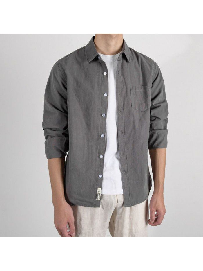 Men's cotton versatile Long Sleeve Shirt White youth business casual shirt small fresh cotton four seasons top 9399 