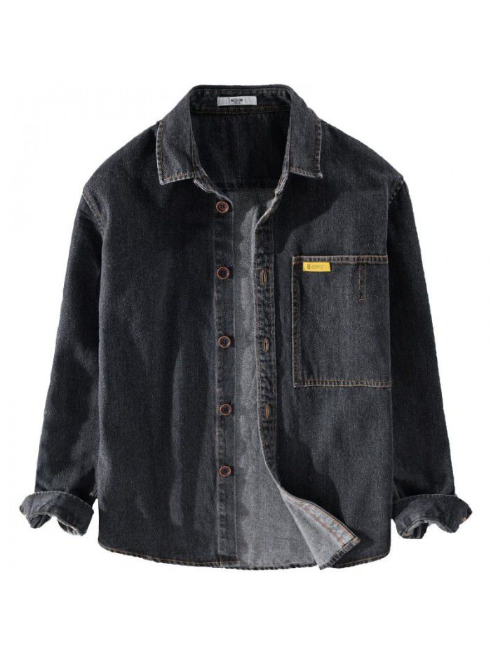 Japanese Long Sleeve denim shirt men's fashion wear autumn thin casual top youth cotton shirt coat 9412 