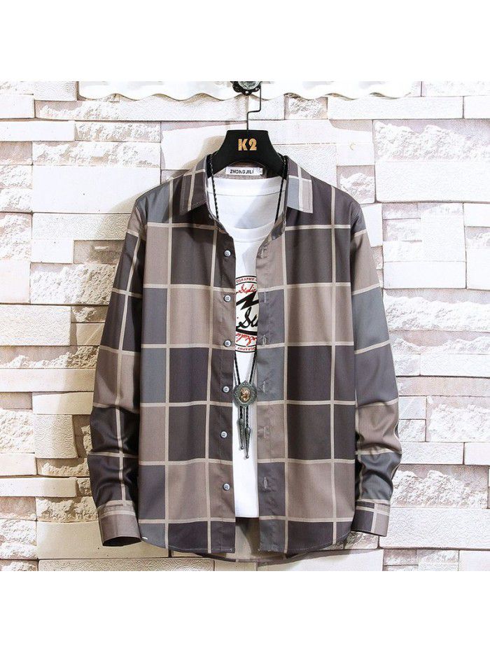  autumn new men's shirt fashion leisure long sleeve Lapel shirt cardigan men's National Fashion Top 