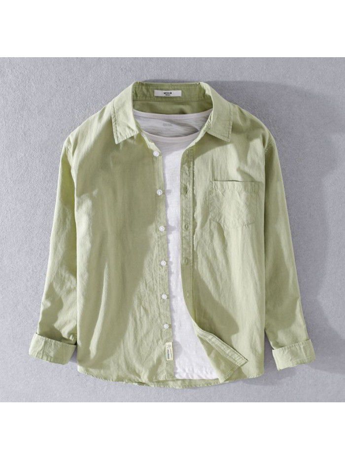 Men's cotton versatile Long Sleeve Shirt White youth business casual shirt small fresh cotton four seasons top 9399 
