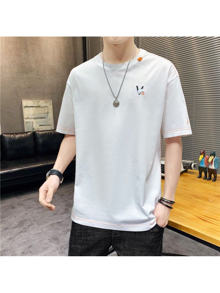  summer new men's T-shirt youth casual versatile half sleeve T-shirt loose tooling student top 