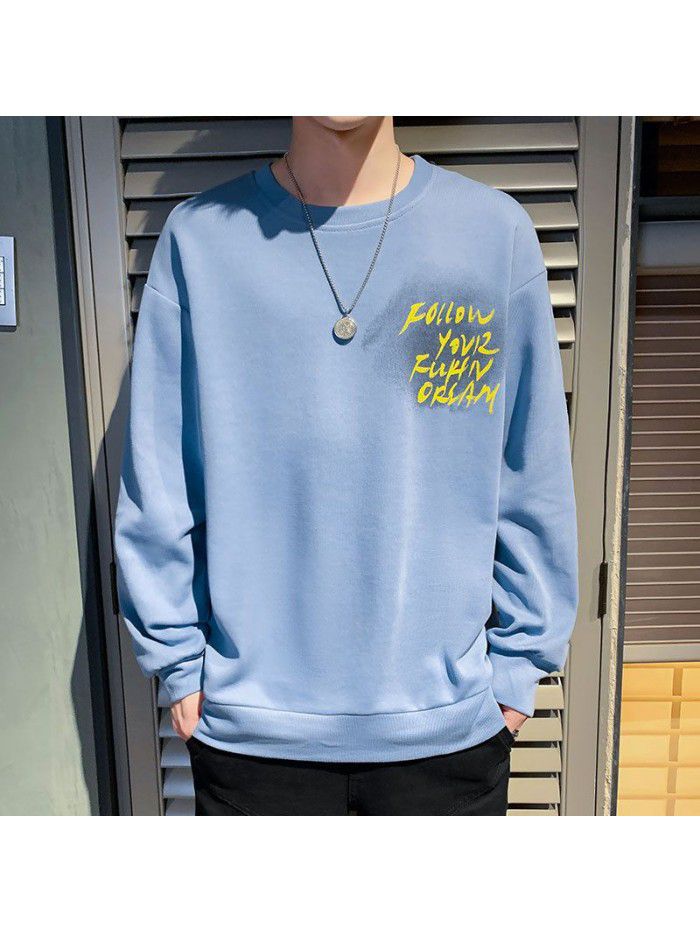 New 7.22 spring Korean new men's natural scenery Pullover youth popular round neck men's long sleeve T-shirt 