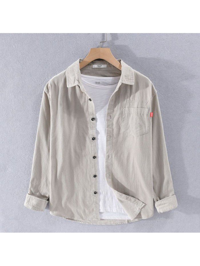 Spring and autumn men's shirt casual classic corduroy long sleeve shirt Japanese retro pure cotton trendy men's 9402 