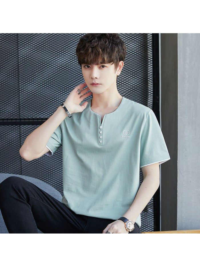  spring men's short sleeve T-shirt national tide cotton half sleeve round neck Pullover t-shirt men's casual top 