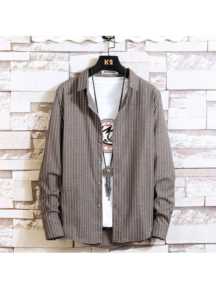  autumn new men's shirt fashion leisure long sleeve Lapel shirt cardigan men's National Fashion Top 
