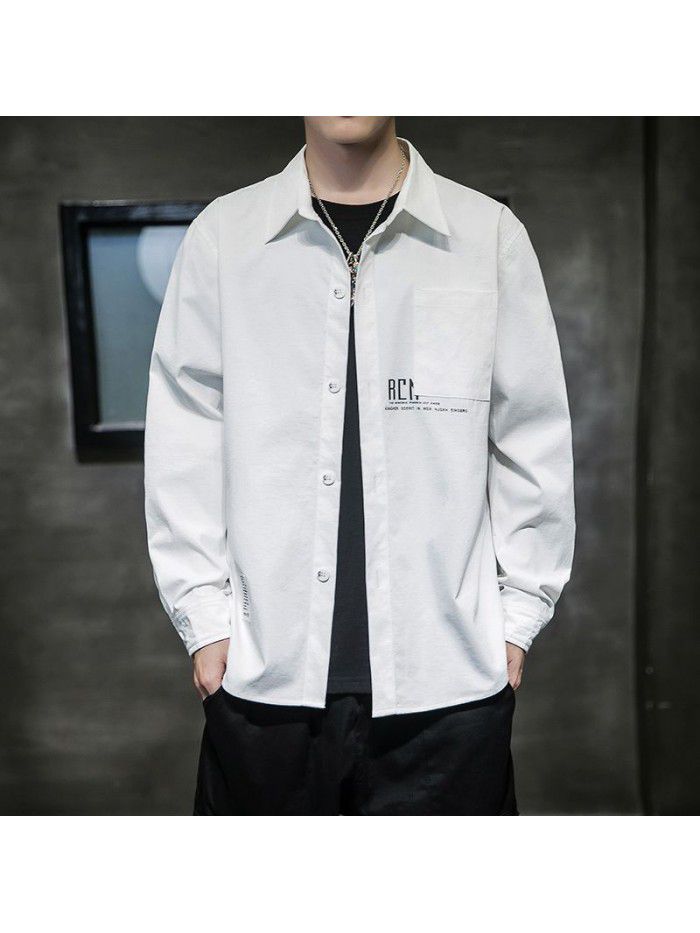  spring new Hong Kong Style Long Sleeve Shirt Korean fashion casual men's shirt national fashion cardigan men's shirt 