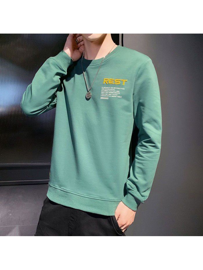  spring new men's long sleeve T-shirt fashion fashion men's casual round neck Pullover versatile T-shirt base men's wear 