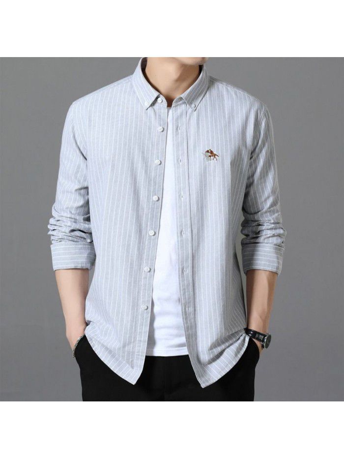 New Oxford spinning long sleeve shirt casual men's wear lining comfortable embroidery base shirt business youth trend 