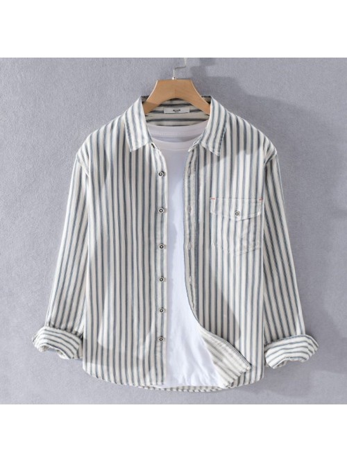 Men's spring and autumn casual stripe cotton ...