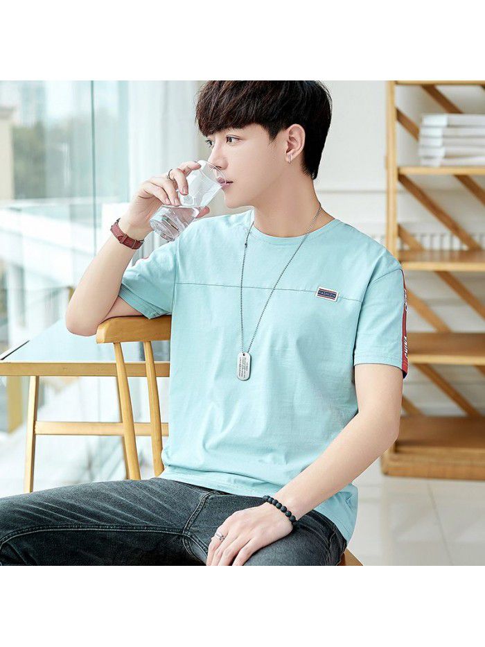  men's short sleeve t-shirt men's half sleeve men's round neck Pullover short sleeve T-shirt Korean fashion men's slim T-shirt 