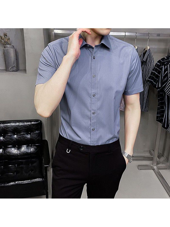  summer new men's Short Sleeve Shirt Korean casual Lapel Plaid professional thin short sleeve shirt men's 