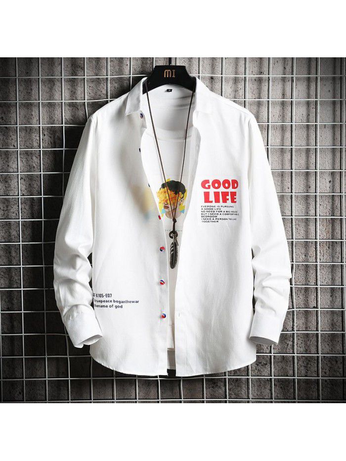  spring new men's shirt Korean fashion Slim Fit Shirt Men's fashion Lapel cardigan men's top 