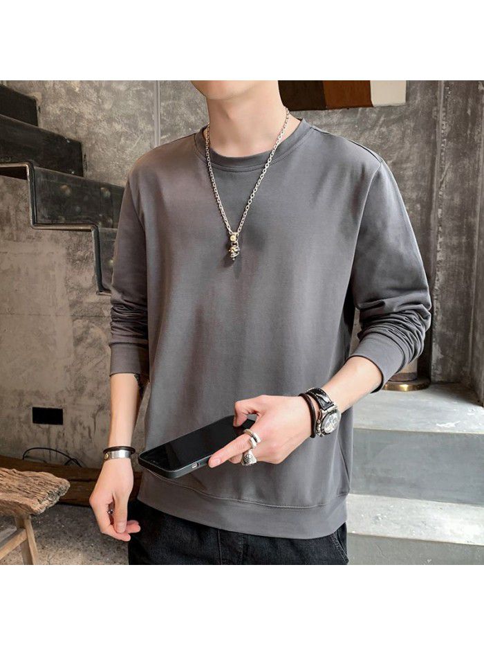 Men's  spring and autumn new cotton long sleeve t-shirt men's Korean leisure base shirt men's top student trend 