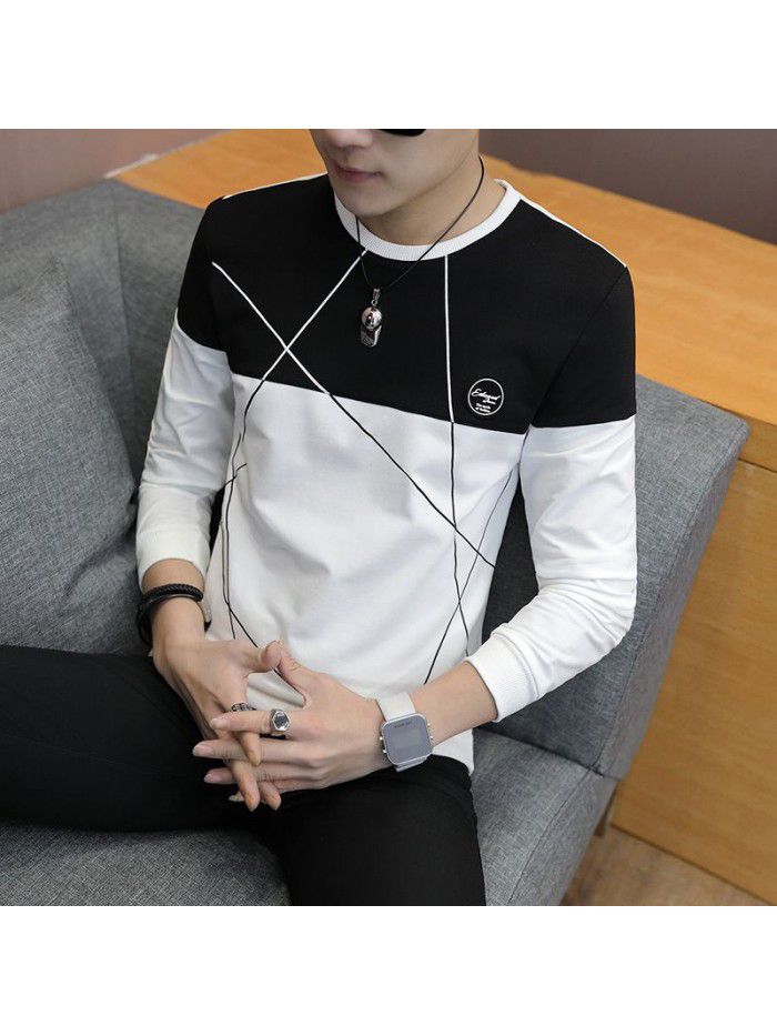 Spring new men's T-shirt Korean slim round neck Pullover t-shirt men's casual long sleeve T-shirt 